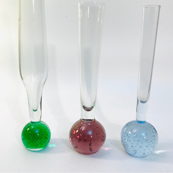 3 Vintage MCM Controlled Bubble Ball Bud Vases 10" 8" Green Blue Purple - Picture 6 of 13